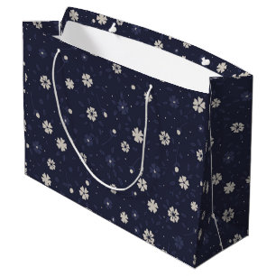 Bolsa De Regalo Grande Pequeñas flores japonesas blancas y azules