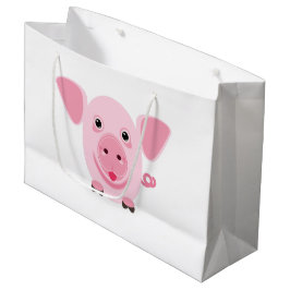 Bolsa De Regalo Grande Pequeño cerdo rosa feliz y lindo