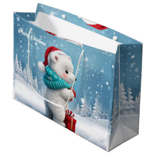 Bolsa De Regalo Grande Pequeño y lindo oso bebé con gorra de Navidades
