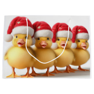 Bolsa De Regalo Grande Pequeños patitos con sombreros de santa