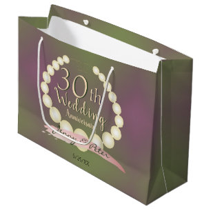 Bolsa De Regalo Grande Perlas del 30° aniversario Boda en Plum Moss Lrg.