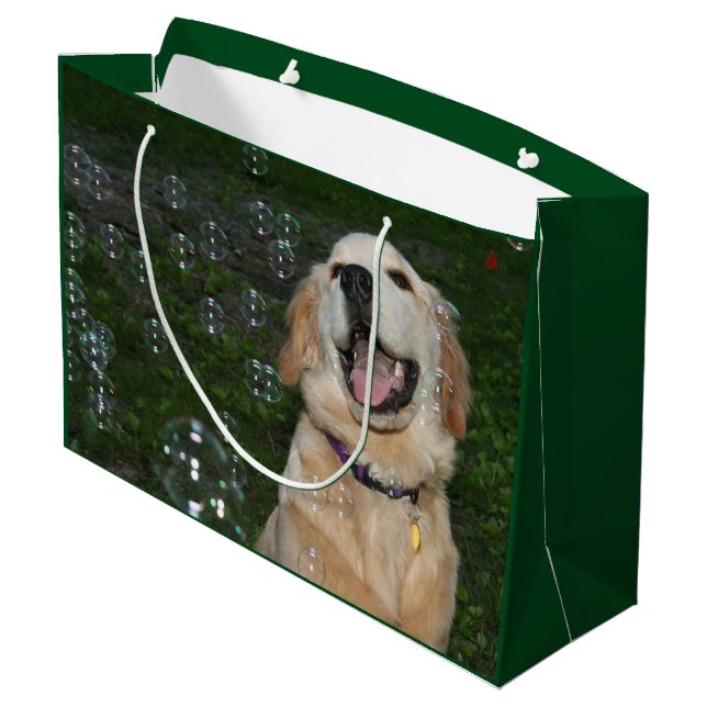 Bolsa De Regalo Grande Perrito del golden retriever en burbujas (Angulo reverso)
