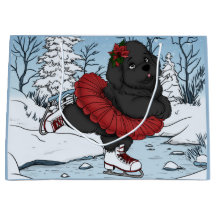 Perrito Terranova patinando sobre hielo