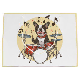 Bolsa De Regalo Grande Perro Boston Terrier tocando la batería