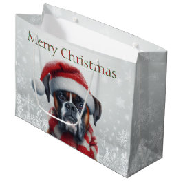 Bolsa De Regalo Grande Perro Boxer con Gorro de Santa Navidad