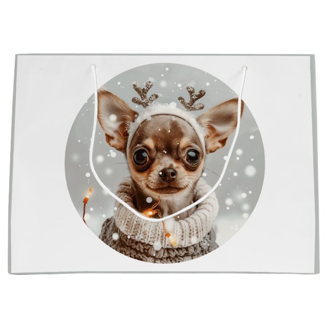 Bolsa De Regalo Grande Perro chihuahua de reno de Navidad (Anverso)