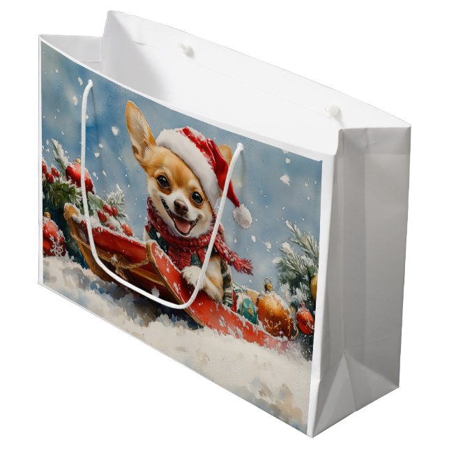 Bolsa De Regalo Grande Perro Chihuahua en escurrimiento deja que nieve Na (Angulo Anverso)