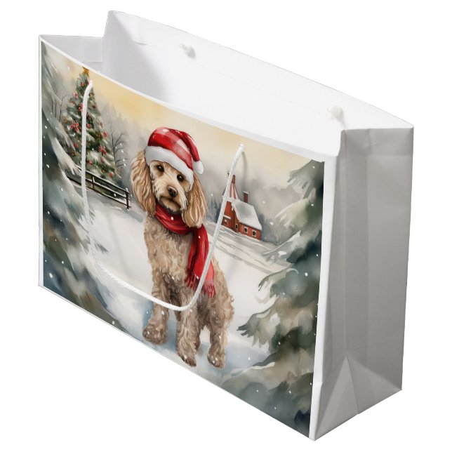 Bolsa De Regalo Grande Perro Cockapoo en Navidades de nieve (Angulo Anverso)