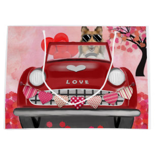 Bolsa De Regalo Grande Perro Collie Áspero en Coche con Corazones de San 