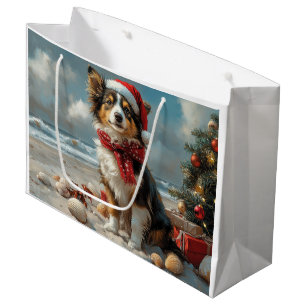 Bolsa De Regalo Grande Perro Collie Áspero Navidad Vintage Playa