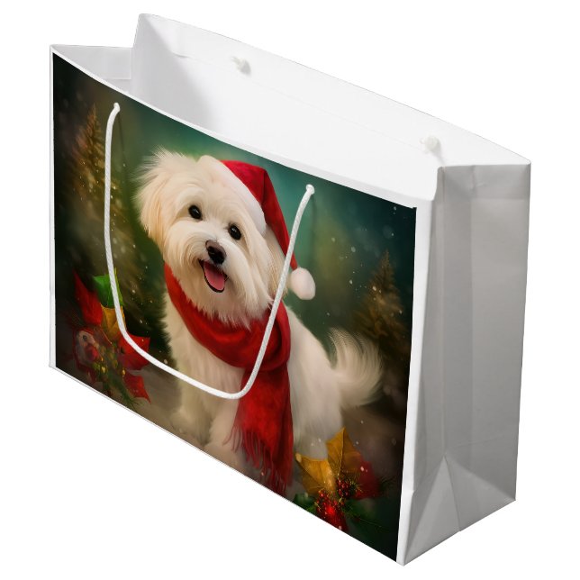 Bolsa De Regalo Grande Perro Coton De Tulear en Navidades de Nieve (Angulo Anverso)