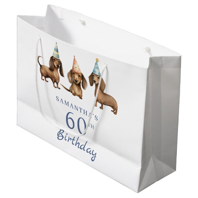 Bolsa De Regalo Grande Perro Dachshund 60 cumpleaños (Angulo Anverso)