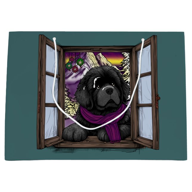 Bolsa De Regalo Grande Perro de cachorro con ventana de nieve (Anverso)