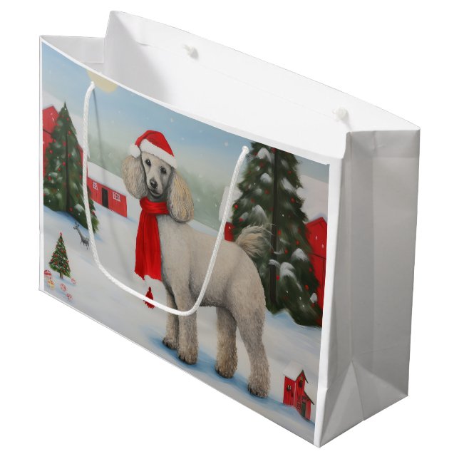 Bolsa De Regalo Grande Perro de caniche en Navidades de nieve (Angulo Anverso)