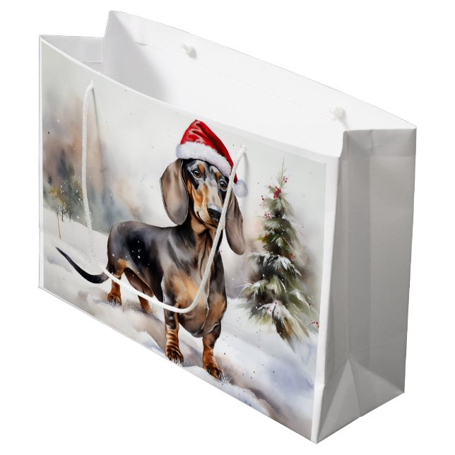 Bolsa De Regalo Grande Perro de Dachshund en Navidades de nieve (Angulo Anverso)