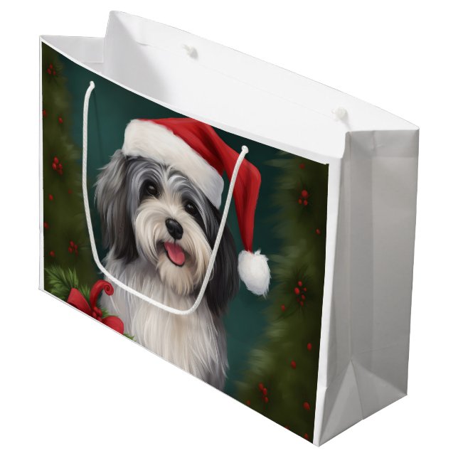 Bolsa De Regalo Grande Perro de Haván en Navidades de nieve (Angulo Anverso)