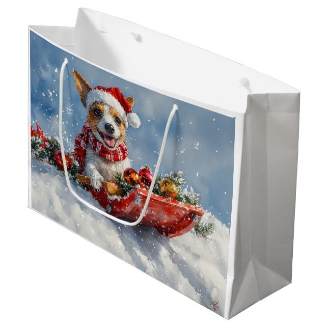 Bolsa De Regalo Grande Perro de la Rata Terrier con manga deja que nieve  (Angulo Anverso)