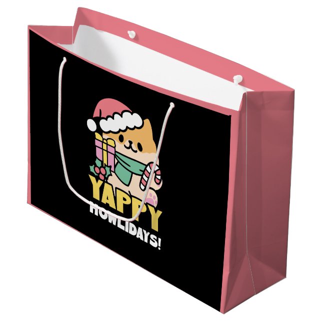 Bolsa De Regalo Grande Perro de Navidades Cuadros - Yappy Howlidays (Angulo Anverso)