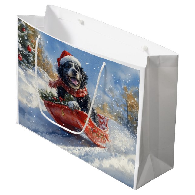 Bolsa De Regalo Grande Perro de Terranova en manga deja que nieve Navidad (Angulo Anverso)