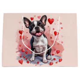 Bolsa De Regalo Grande Perro del día de San Valentín Boston Terrier