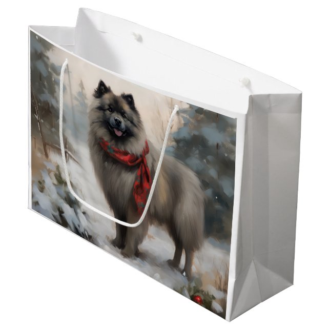 Bolsa De Regalo Grande Perro Keeshond en Navidad de Nieve (Angulo Anverso)