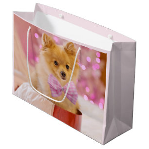 Bolsa De Regalo Grande Perro lindo con foto de Navidades de oso rosado