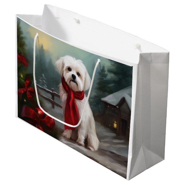 Bolsa De Regalo Grande Perro maltés en Navidades de nieve (Angulo Anverso)