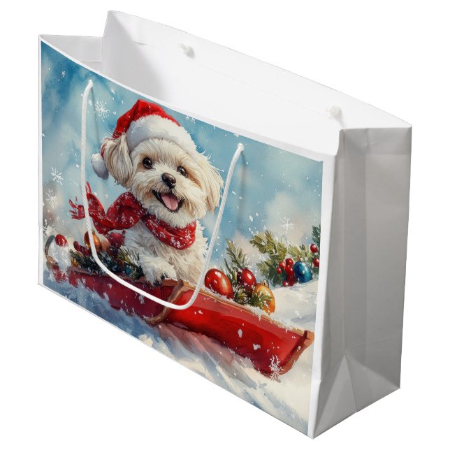 Bolsa De Regalo Grande Perro "Malti Tzu" en escabeche, deja que nieve Nav (Angulo Anverso)