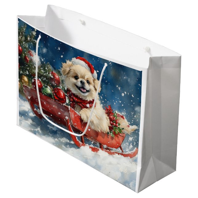 Bolsa De Regalo Grande Perro pekinés con mangas en el agua deja que nieve (Angulo Anverso)