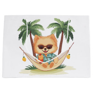 Bolsa De Regalo Grande Perro Pomeraniano En Una Camisa Hamaca Hawaiana