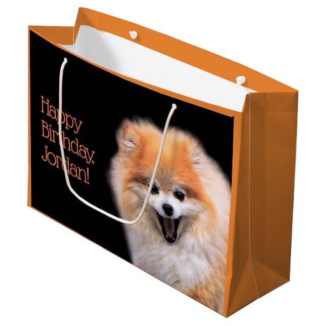 Bolsa De Regalo Grande Perro pomerano de ríe (Angulo Anverso)
