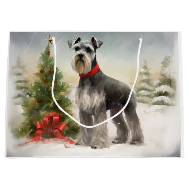 Bolsa De Regalo Grande Perro Schnauzer en Navidades de nieve (Anverso)