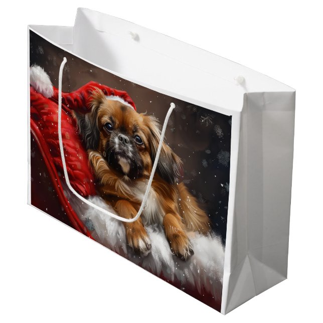 Bolsa De Regalo Grande Perro Spaniel Tibetano Navidad Festiva (Angulo Anverso)