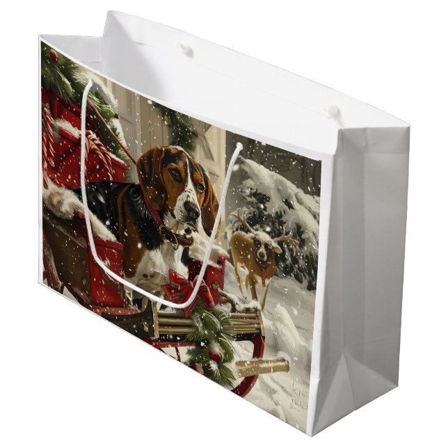 Bolsa De Regalo Grande Perro Treeing Walker Coonhound Navidad Festiva (Angulo Anverso)