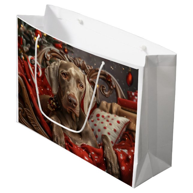 Bolsa De Regalo Grande Perro Weimaraner Navidad Festiva (Angulo Anverso)