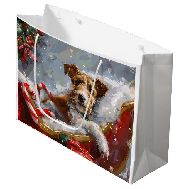 Bolsa De Regalo Grande Perro Wire Fox Terrier Navidad Festiva  (Angulo Anverso)