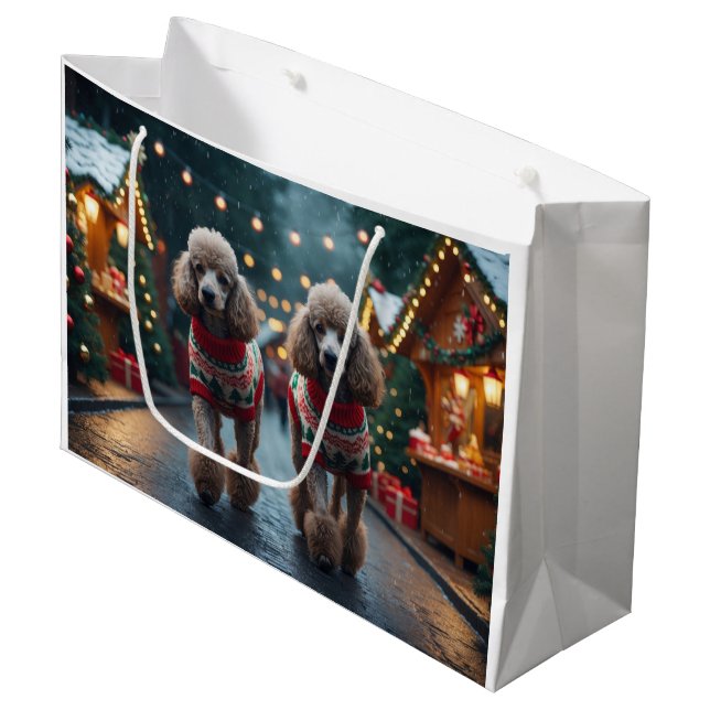 Bolsa De Regalo Grande Perros Caniche Navidad Nieve Fiesta Navideña (Angulo Anverso)