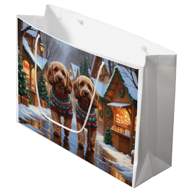 Bolsa De Regalo Grande Perros Cockapoo Navidad Nieve Fiesta  (Angulo Anverso)
