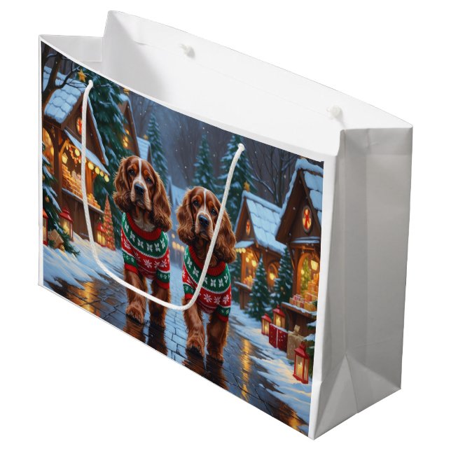 Bolsa De Regalo Grande Perros Cocker Spaniel Navidad Nieve Fiesta (Angulo Anverso)