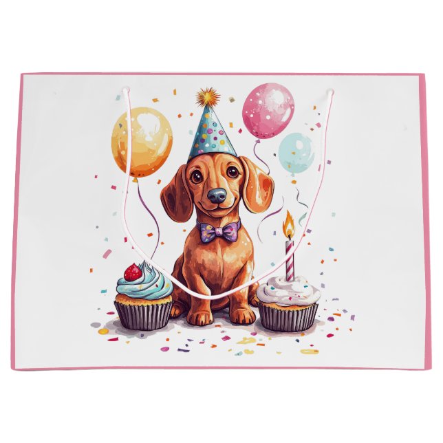 Bolsa De Regalo Grande Perros Dachshund de cumpleaños (Anverso)