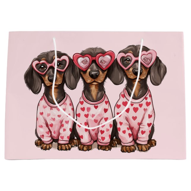 Bolsa De Regalo Grande Perros Dachshund Día de San Valentín (Anverso)