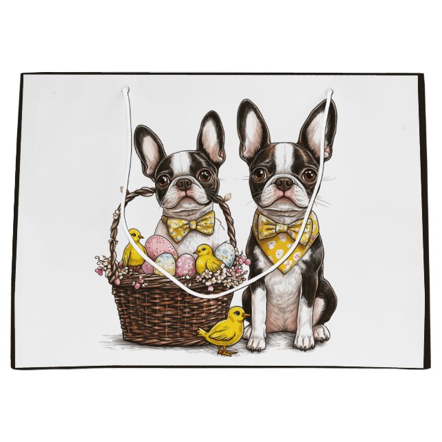 Bolsa De Regalo Grande Perros de Pascua de Boston Terrier (Anverso)