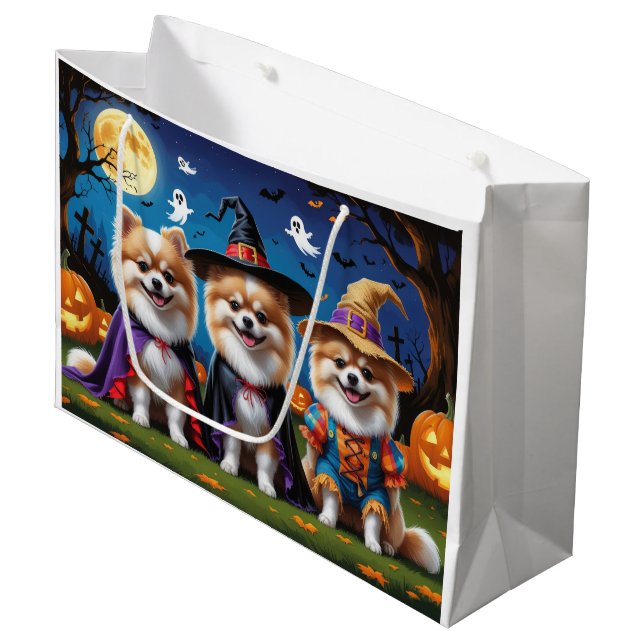 Bolsa De Regalo Grande Perros de Pomerania Calabaza Halloween Gracioso (Angulo Anverso)