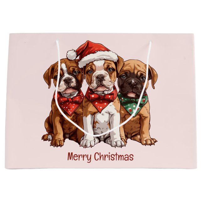 Bolsa De Regalo Grande Perros del Boxer navideño (Anverso)