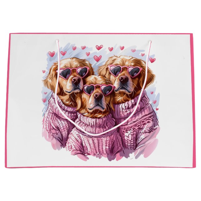 Bolsa De Regalo Grande Perros del día de San Valentín Golden Retriever (Anverso)