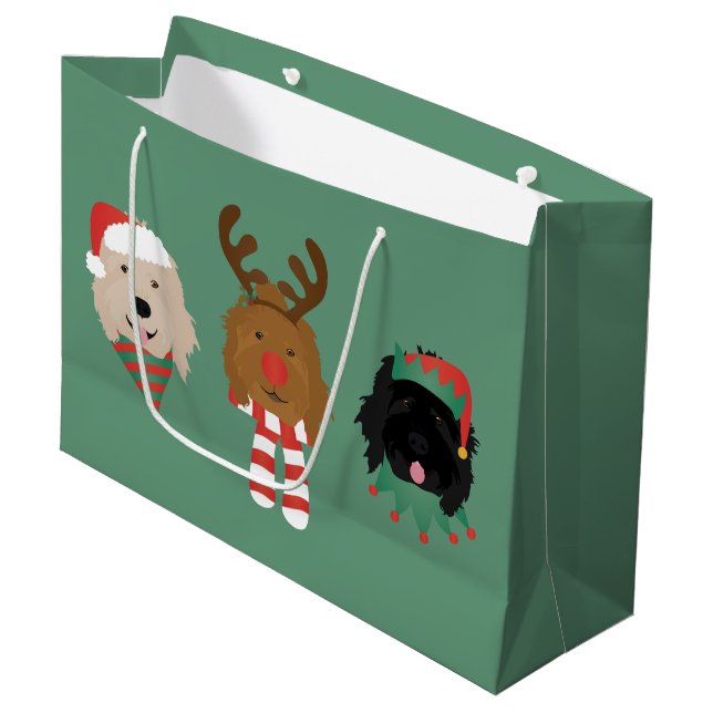 Bolsa De Regalo Grande Perros Goldendoodle de Navidad (Angulo Anverso)