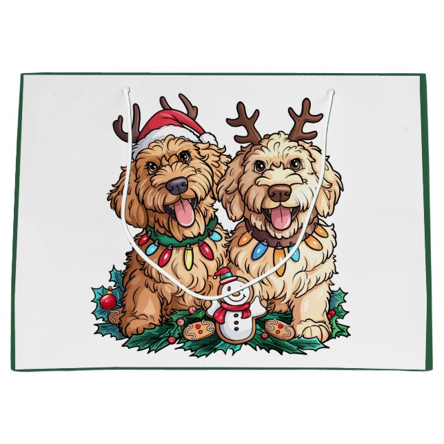 Bolsa De Regalo Grande Perros Goldendoodle de Navidad (Anverso)
