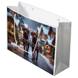 Bolsa De Regalo Grande Perros Rhodesian Ridgeback Navidad Nieve Fiesta