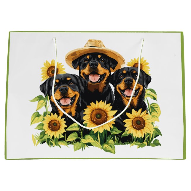 Bolsa De Regalo Grande Perros Rottweiler Rodeados De Sunflowers (Anverso)