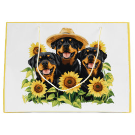 Bolsa De Regalo Grande Perros Rottweiler Rodeados De Sunflowers